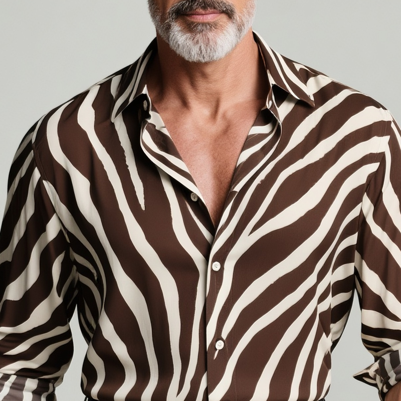 Men's Zebra Print Lapel Long Sleeve Shirt MTA2385G0Z