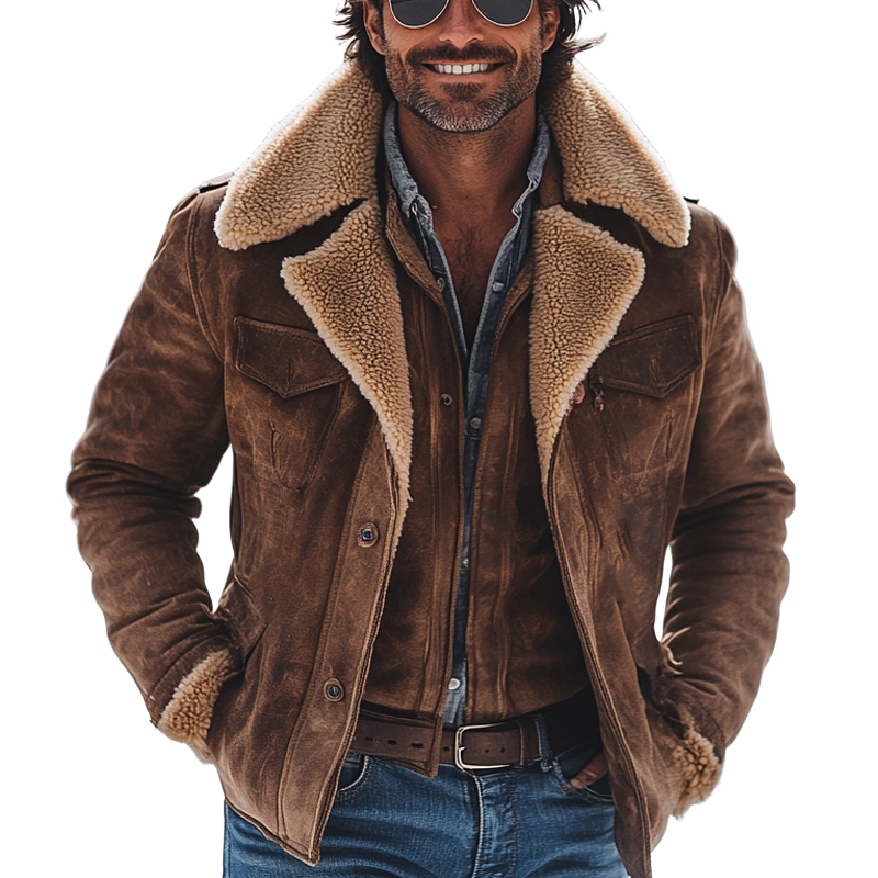 Men's Vintage Fleece And Faux Suede Lapel Jacket MTA0892I1X