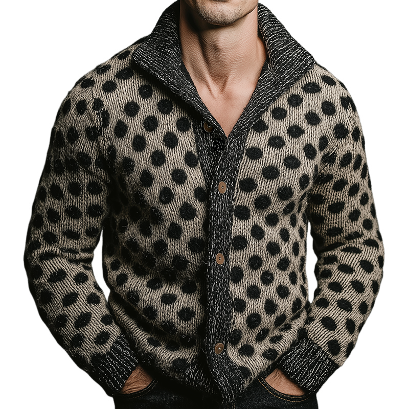 Men's Retro Casual Polka Dot Knitted Lapel Sweater Button Cardigan  MTA1506J1TO