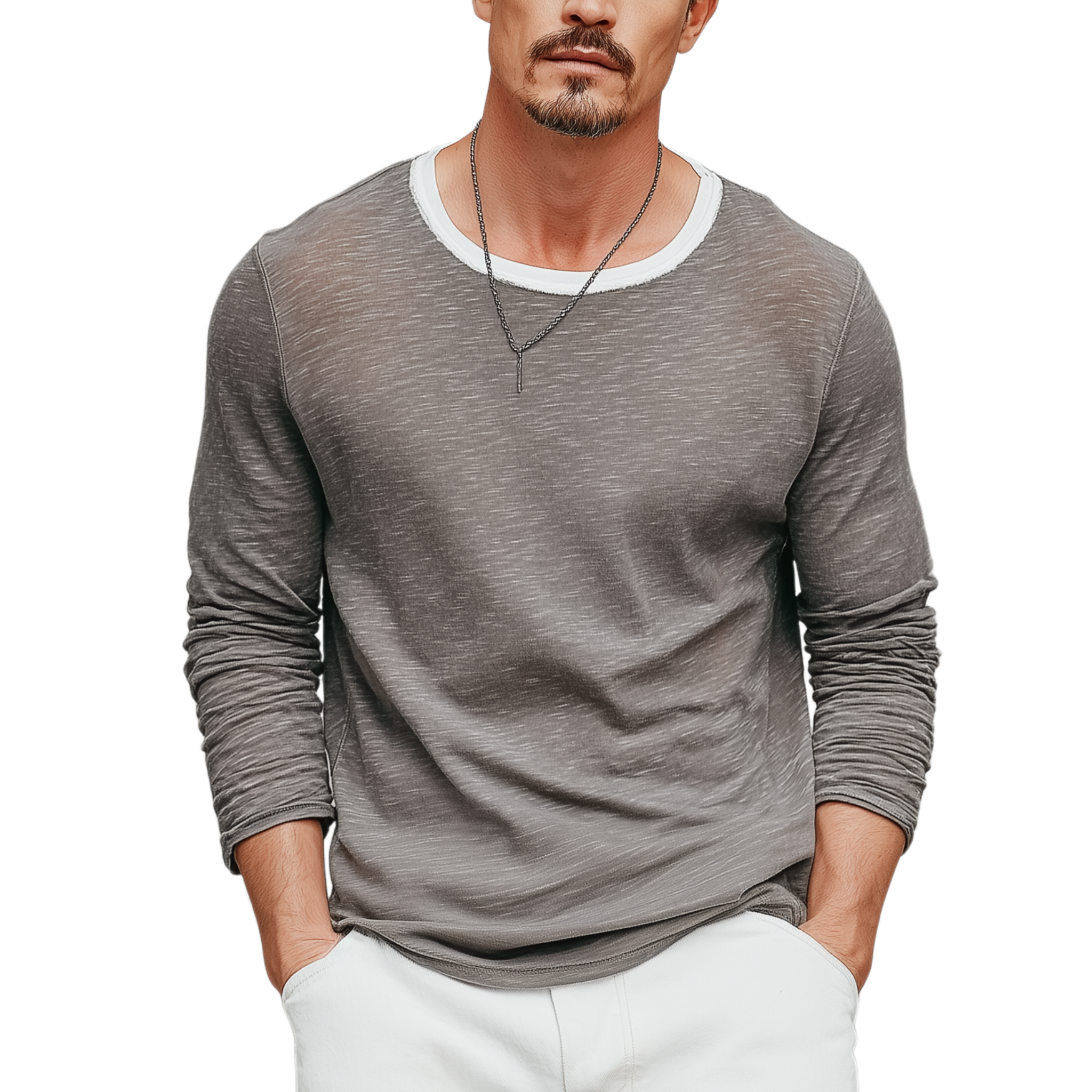 Men's Classic Casual Slub Cotton Blend Crew Neck Long Sleeve T-Shirt MTA2497G2K