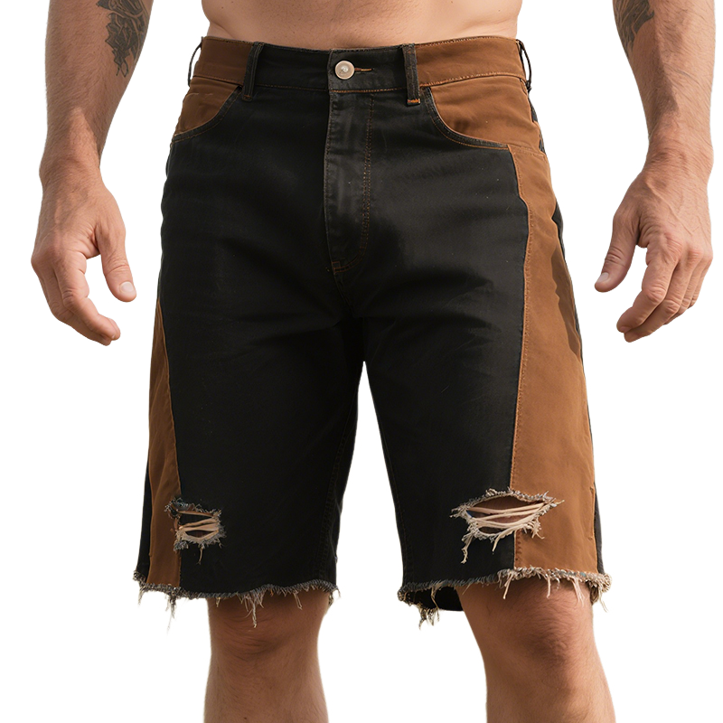 Men's Retro Western Cowboy Style Ranch Classic Denim Washed Ripped Shorts MTA1307E9TO