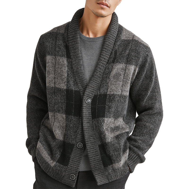 Men's Winter Fashion Cotton Knitted Plaid Cardigan MTA1606J0P