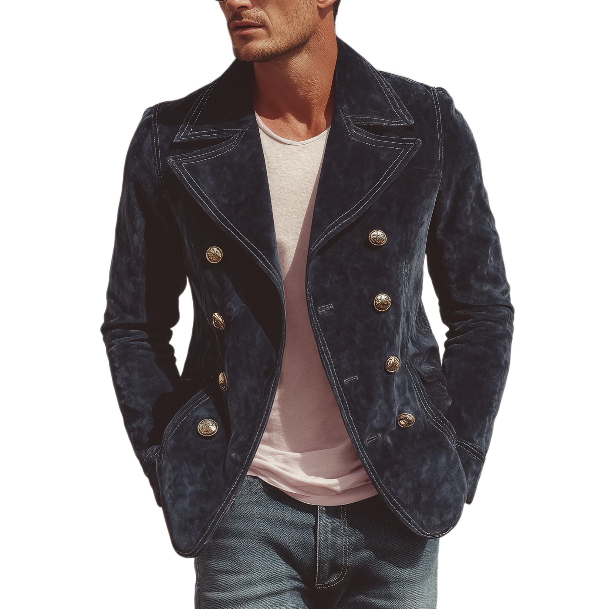 Men's Classic Retro Western Lapel Suede Double Breasted Jacket MTA0893H2K