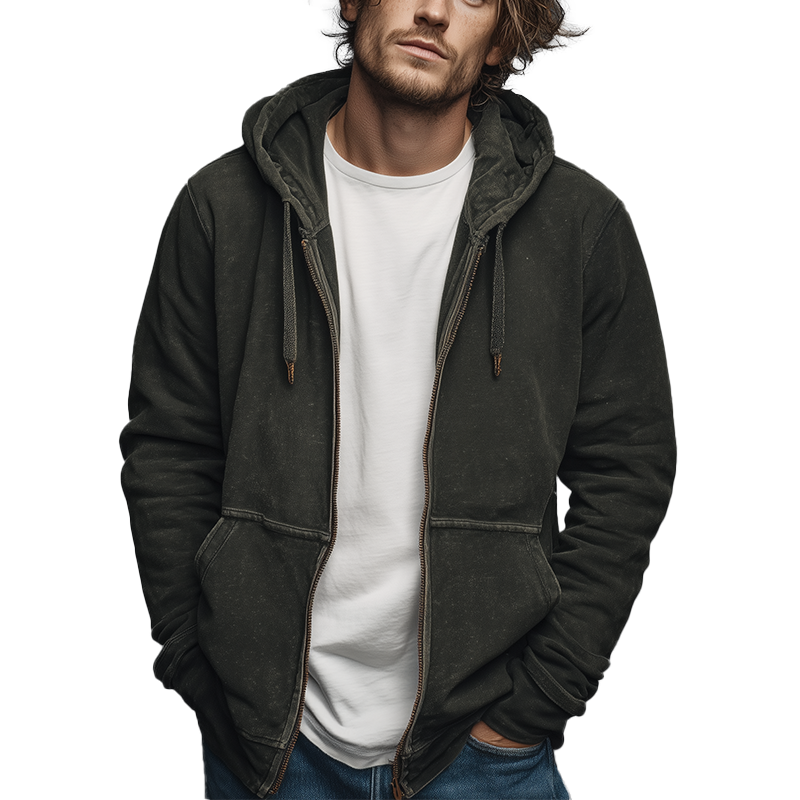 Men's Autumn Retro Washed Distressed Hooded Zipper Sweatshirt Cardigan MTA1337I9P