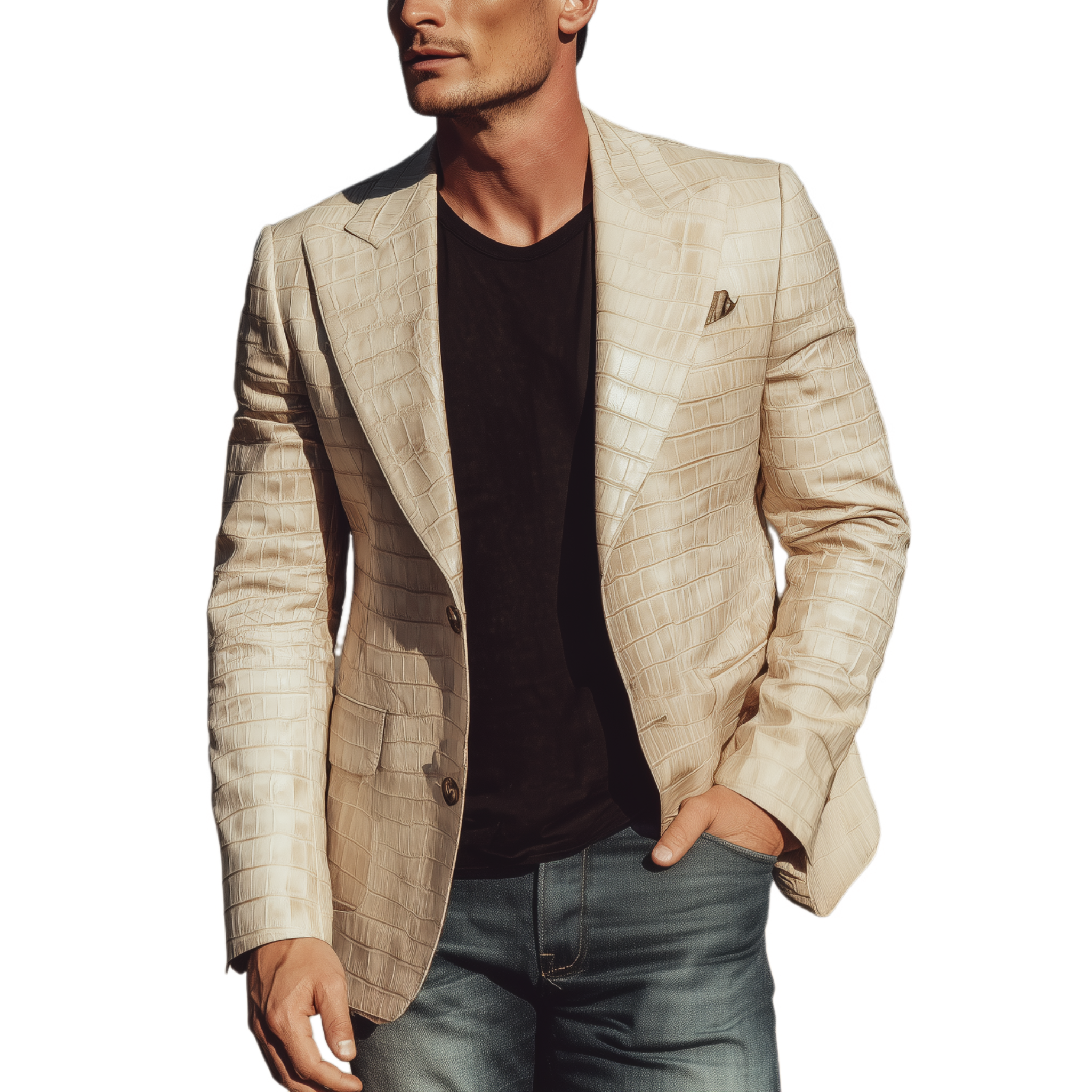 Men's Classic Stylish Textured Leather Slim Fit Single-breasted Blazer MTA0776H5K