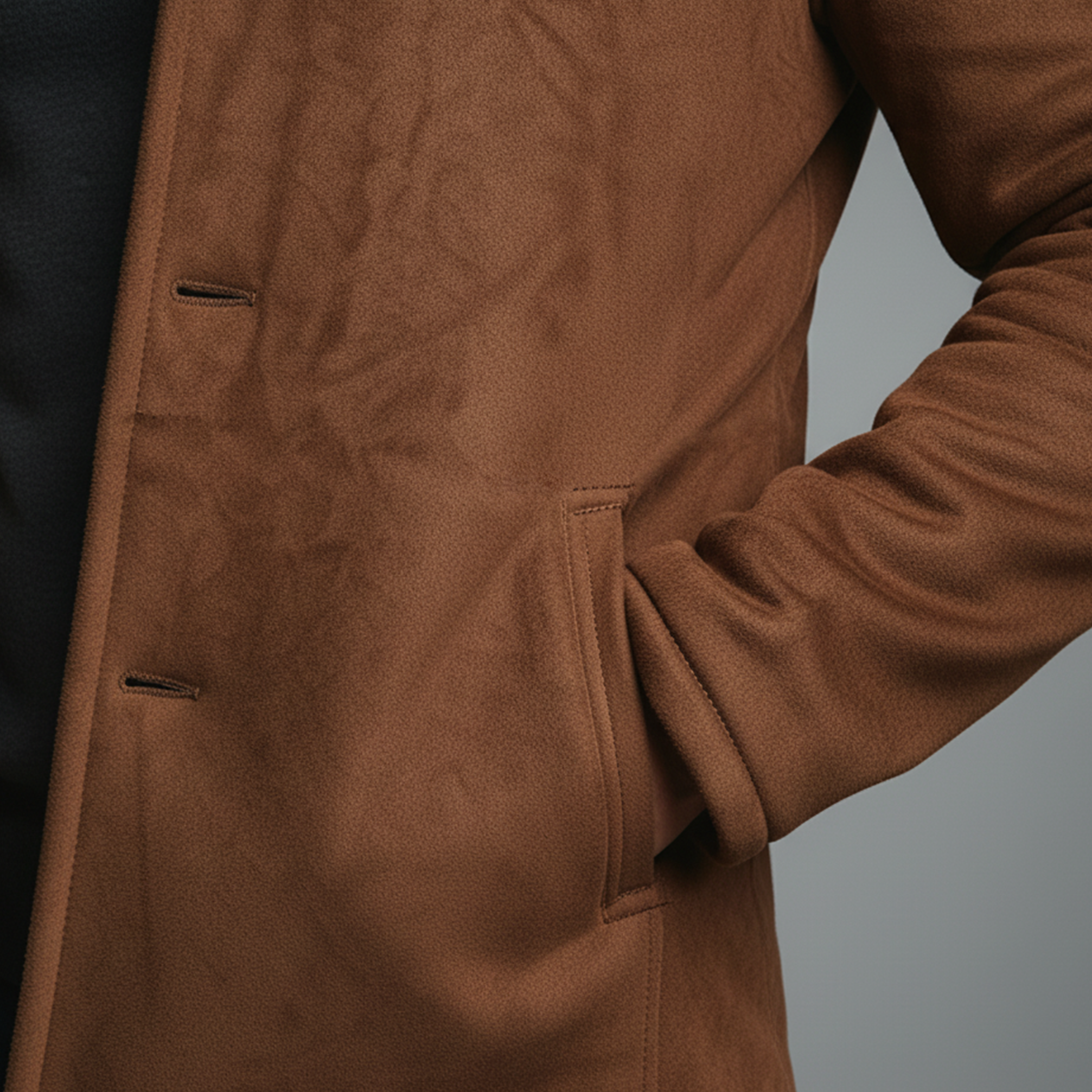 Men's Classic Light Business Fleece Lined And Stand Collar Faux Suede Jacket MTA0320K7K