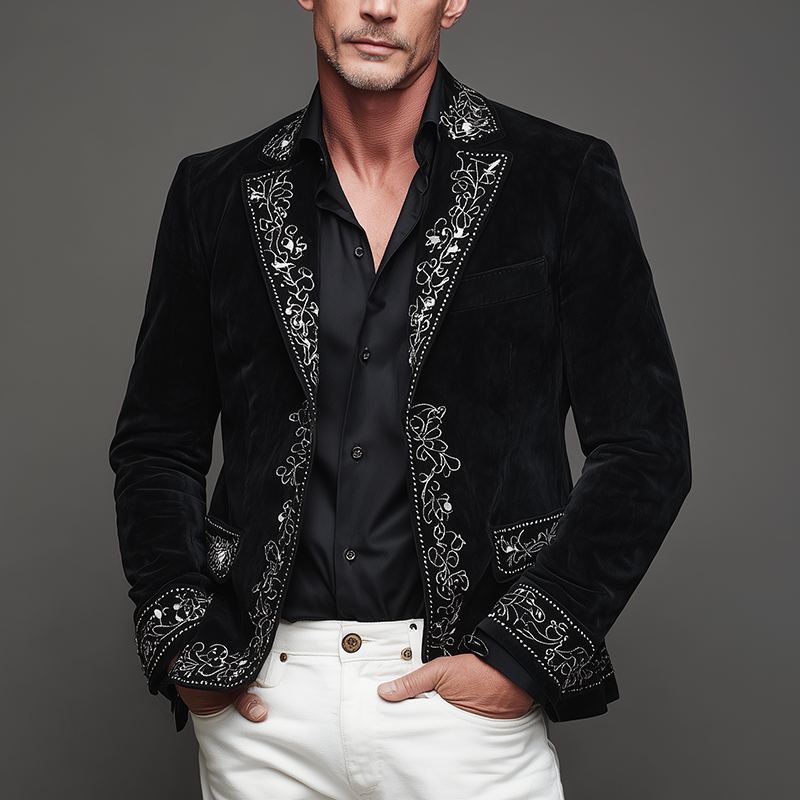 Men's Stylish Embroidered Faux Suede Suit Jacket MTA2722H5P