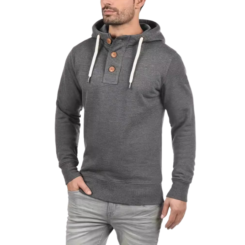 Men's Casual Solid Color Button Hooded Sweatshirt 42620421Y