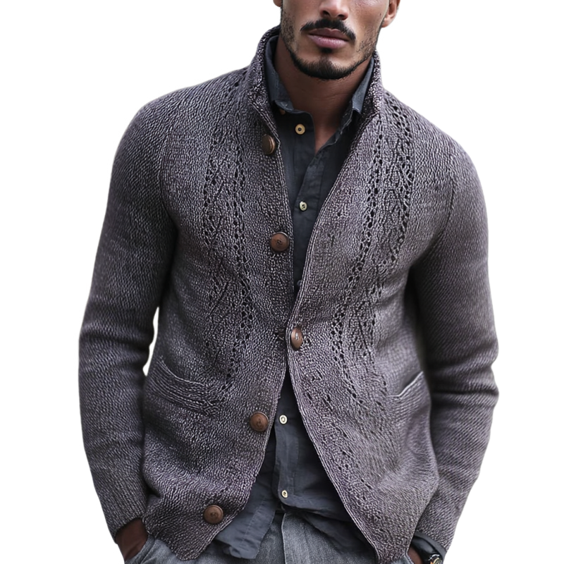 Men's Fashion Jacquard Stand Collar Single Breasted Knitted Cardigan MTA1975H0Z