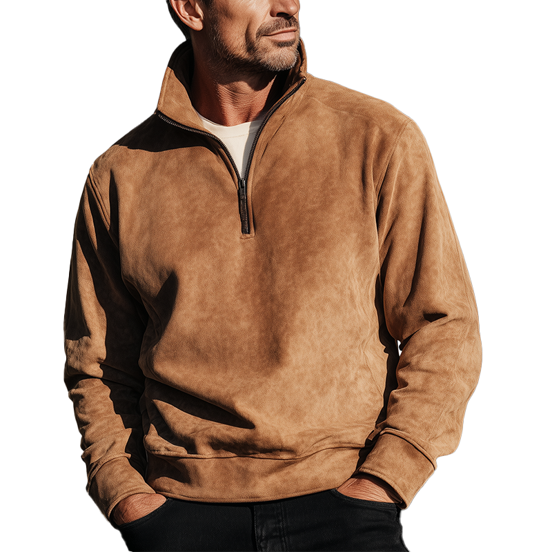 Men's Fashion Faux Suede Half-Zip Polo Shirt MTA0728H2P