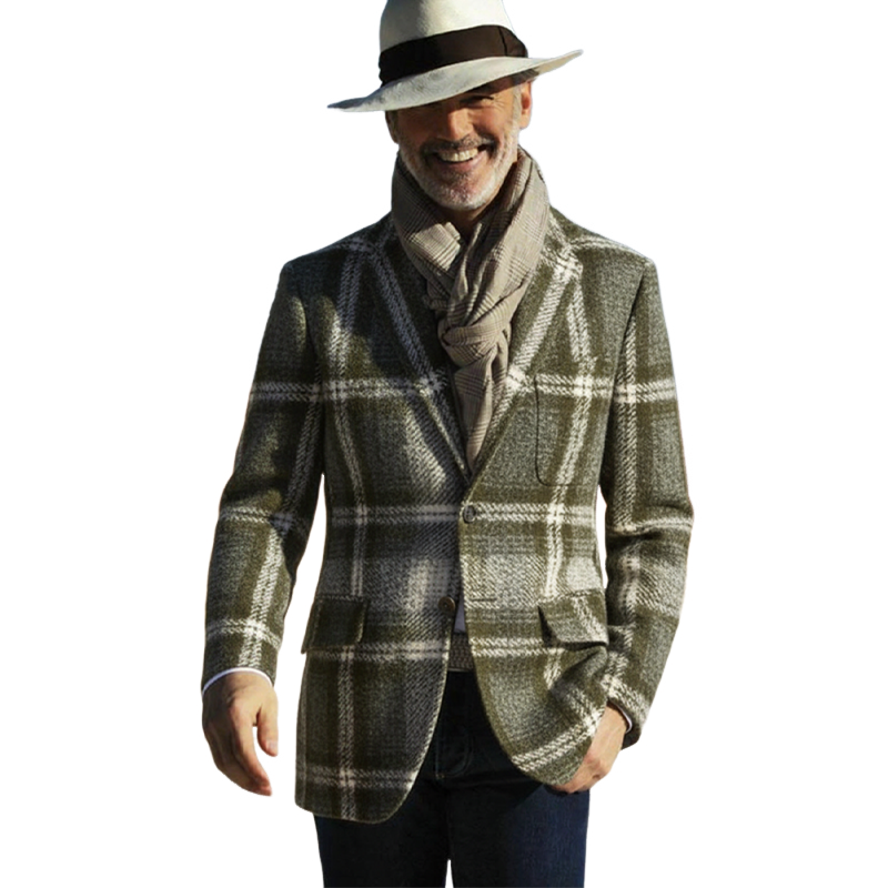 Men's Classic Plaid-patterned Blend Fabric Double-breasted Blazer MTA1820I0U