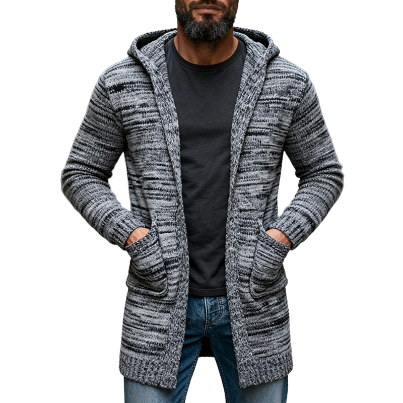 Men's Knitted Blend Hooded Mid-length Cardigan MTA2558J9X