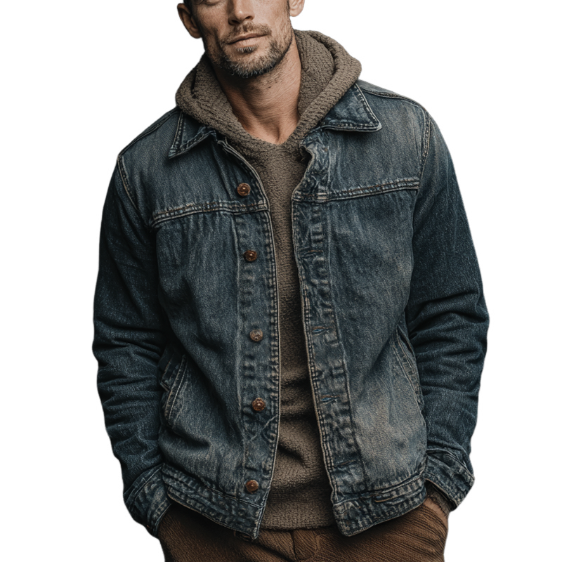 Men's Retro Washed Collar Slim Fit Denim Jacket MTA1798K0X