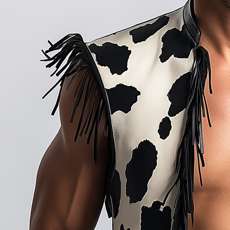 Men's Summer Western Cowboy Style Fringe Leather Vest MTA1466E6P