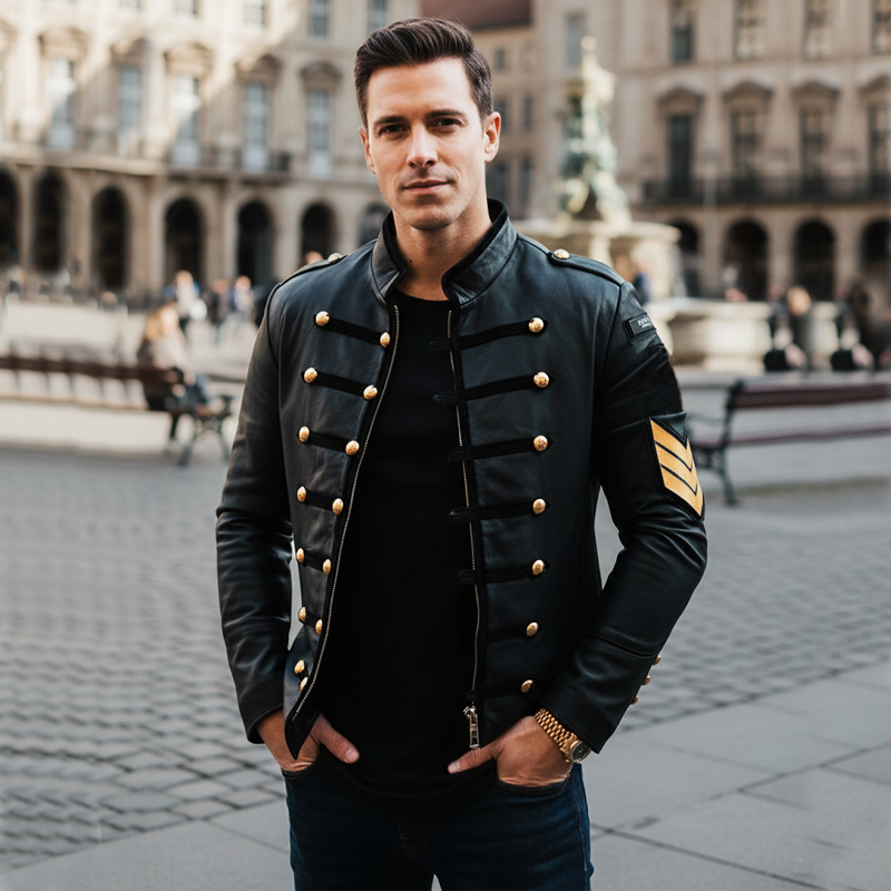 Men's Vintage Stand-up Collar PU Leather Zip-up Jacket MTA2230I8U