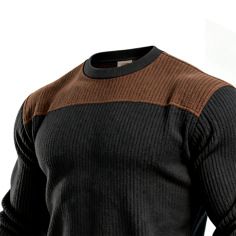 Men's Cotton Blend Knitted Contrast Color Round Neck Long Sleeve T-shirt MTA0988J7X