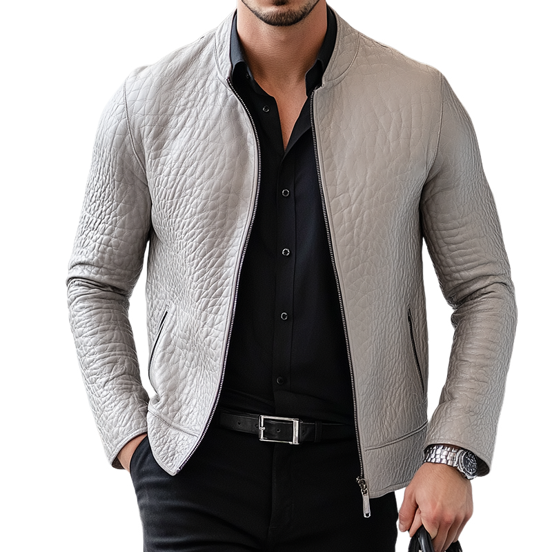 Men's Vintage Casual Faux Leather Stand Collar Zipper Jacket MTA1733I0TO