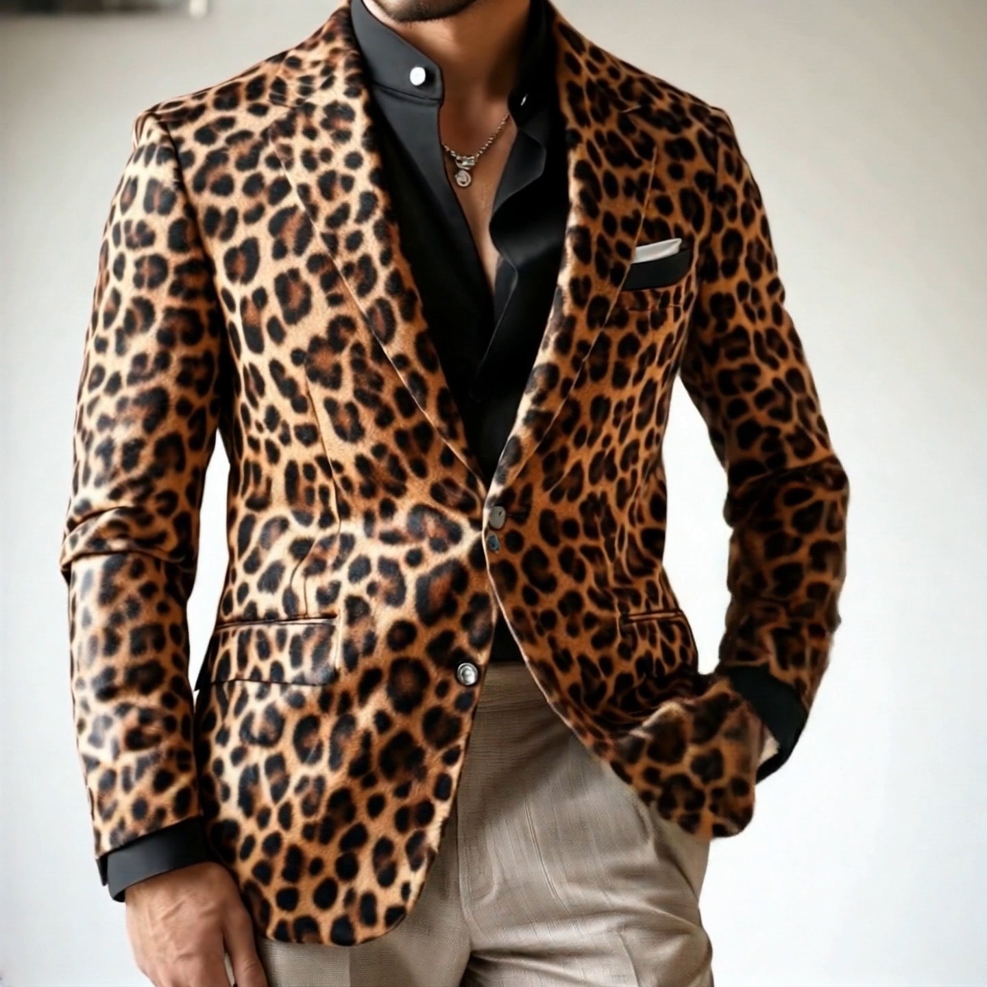 Vintage uformelt leopardmønster for menn med enkeltspent blazer 44079175TO