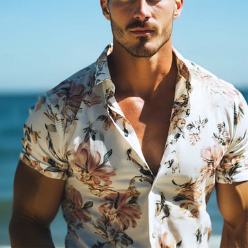 【24-hour shipping out】Men's Retro Casual Beach Hawaiian Floral Lapel Short Sleeve Shirt MTA2212D6TO