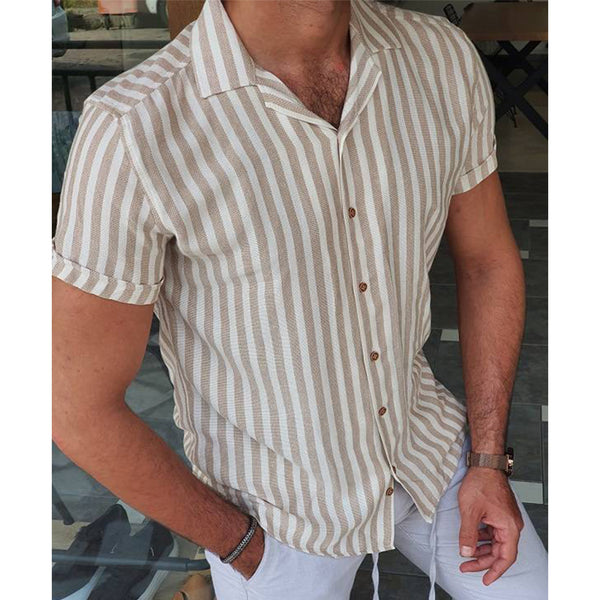 Men's Vintage Striped Cotton and Linen Shirt 20394807TO