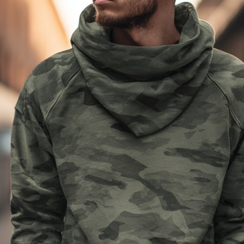 Men's Retro Casual Camouflage Print Ruffle Collar Sweatshirt MTA1320H7TO