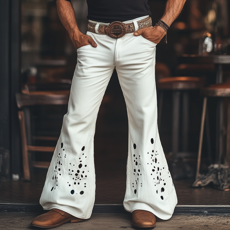 Men's Western Cowboy Style Ripped Flared Pants MTA1279F6U