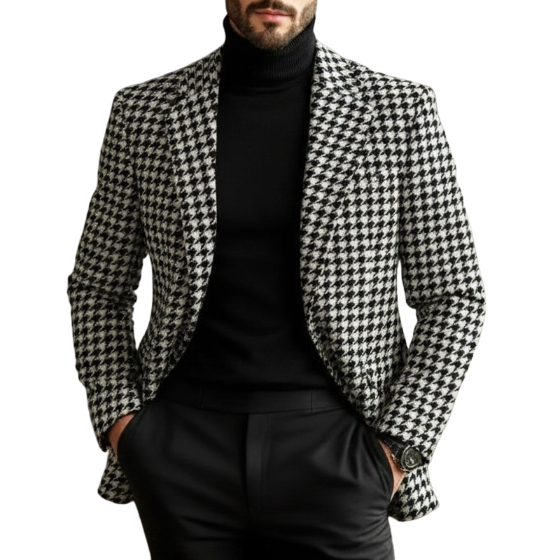Men's Retro Classic Houndstooth Faux Wool Two-Button Blazer MTA1563J8U