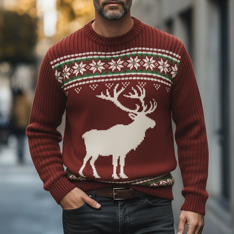 Men's Winter Retro Cotton Yarn Knit Crew Neck Sweater MTA1772K1P