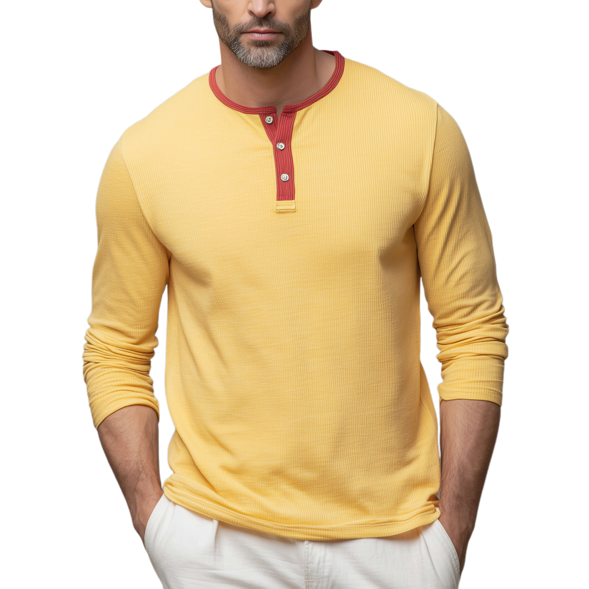 Men's Classic Casual Henley Collar Ribbed Slim Fit Long Sleeve T-Shirt MTA0492H2K