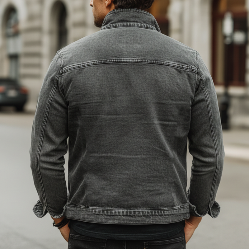 Men's Vintage Gray Distressed Button-up Lapel  Denim Jacket MTA3007K9U