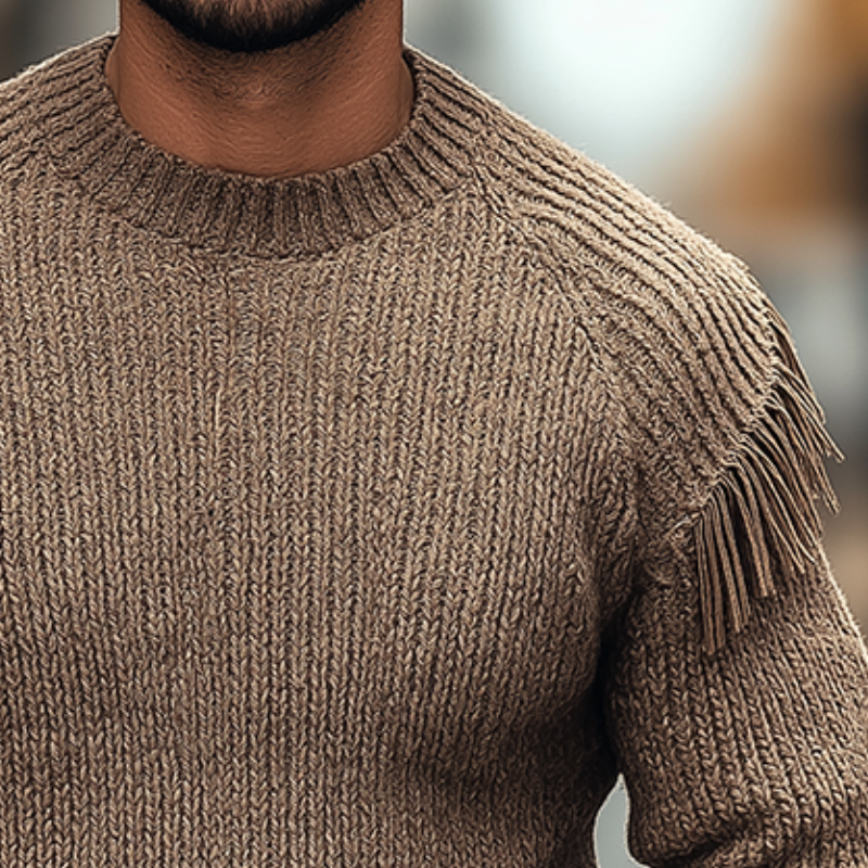 Men's Retro Casual Tassel Crew Neck Sweater MTA1950H8TO