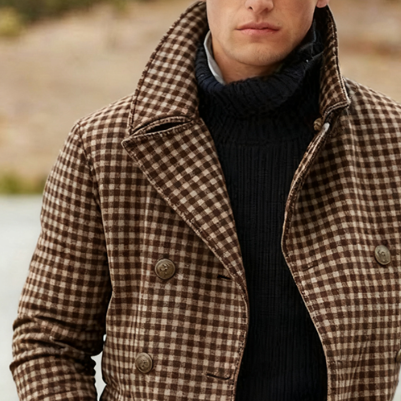 Men's Vintage Casual Plaid Lapel Double Breasted Jacket MTA1573J2TO