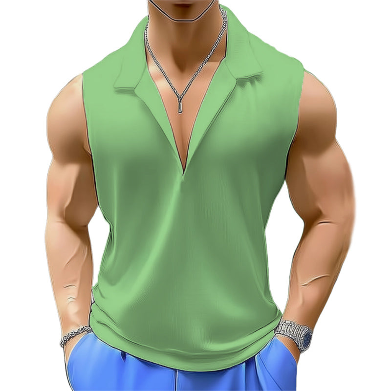 Men's Summer Basic Lapel Knitted Tank Top MTA0923E0U