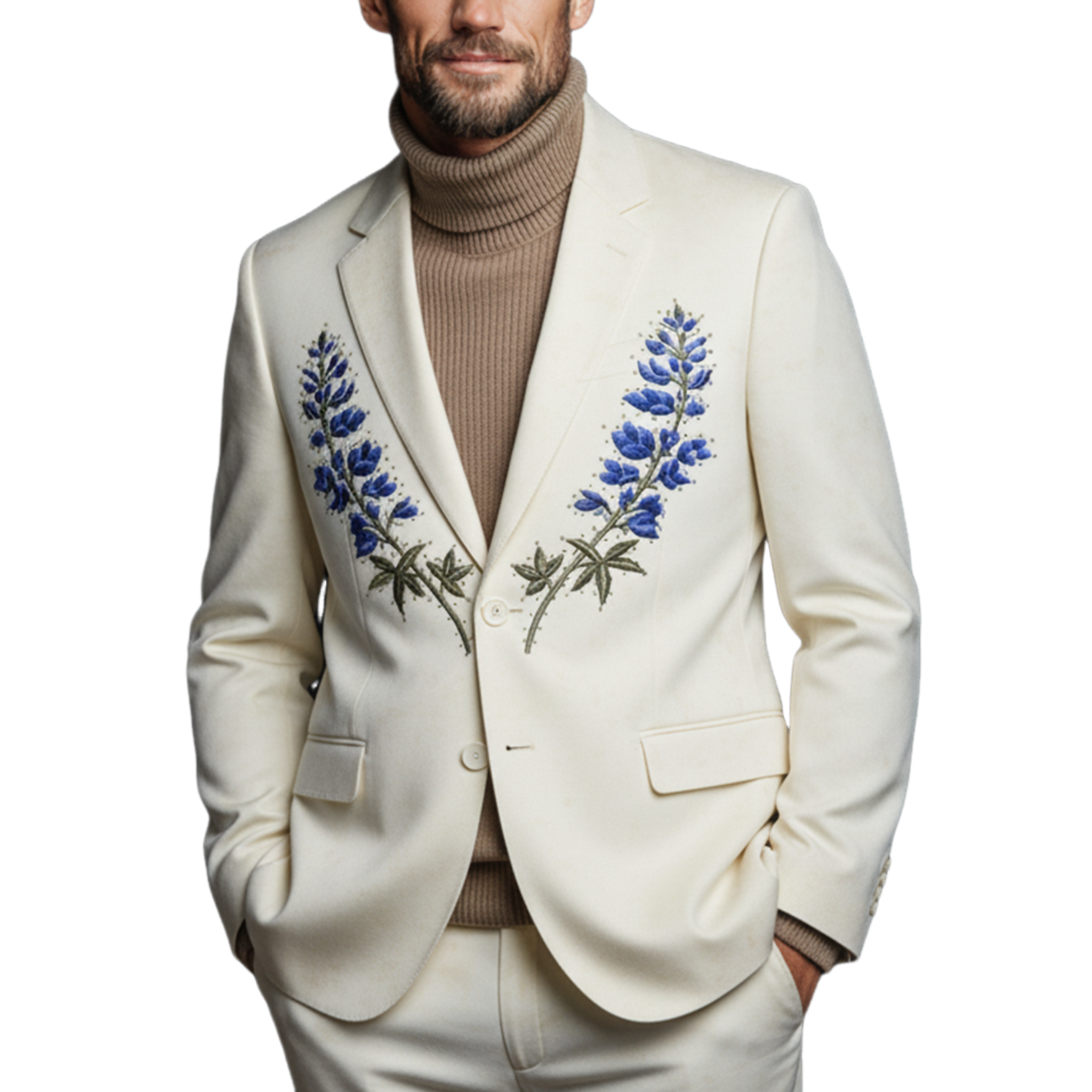 Men's Classic Retro Embroidered Faux Velvet Blazer MTA1049K7K