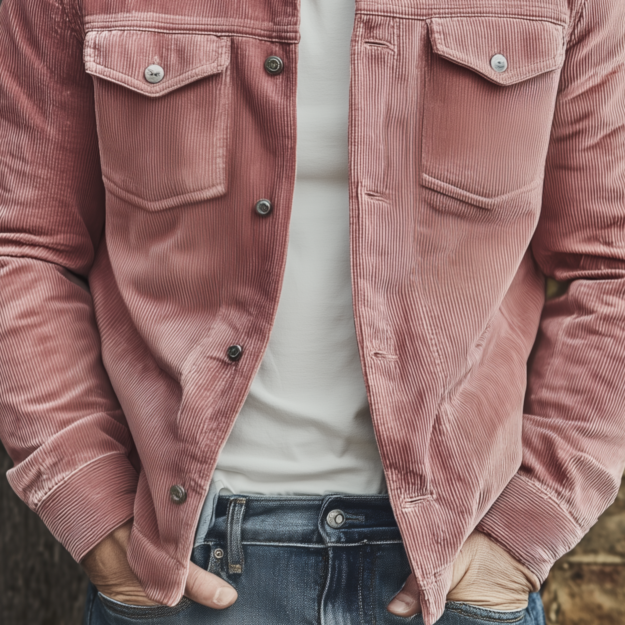 Men's Classic Casual Lapel Pink Corduroy Jacket MTA2585H7K