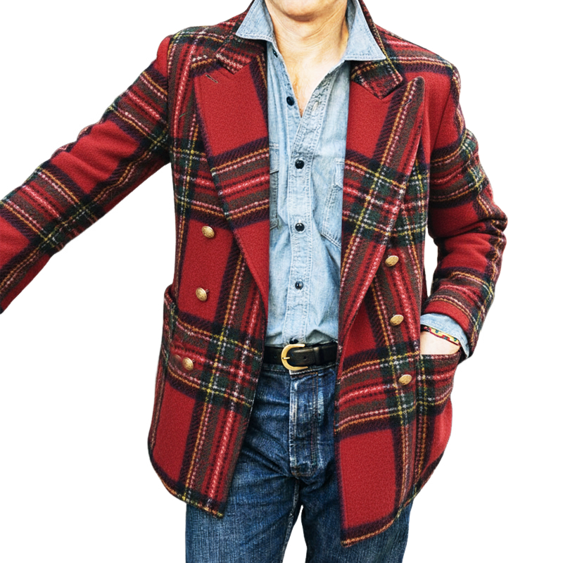 Men's Autumn And Winter Classic Plaid Double-breasted Short Coat MTA3079I4U