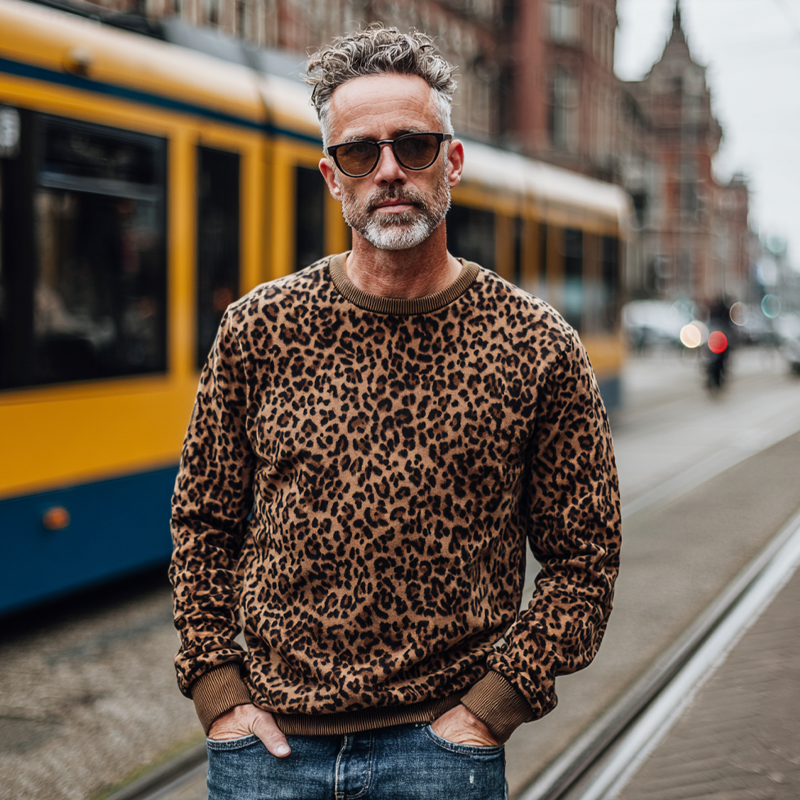 Men's Leopard Print Crew Neck Sweatshirt MTA1314H9X