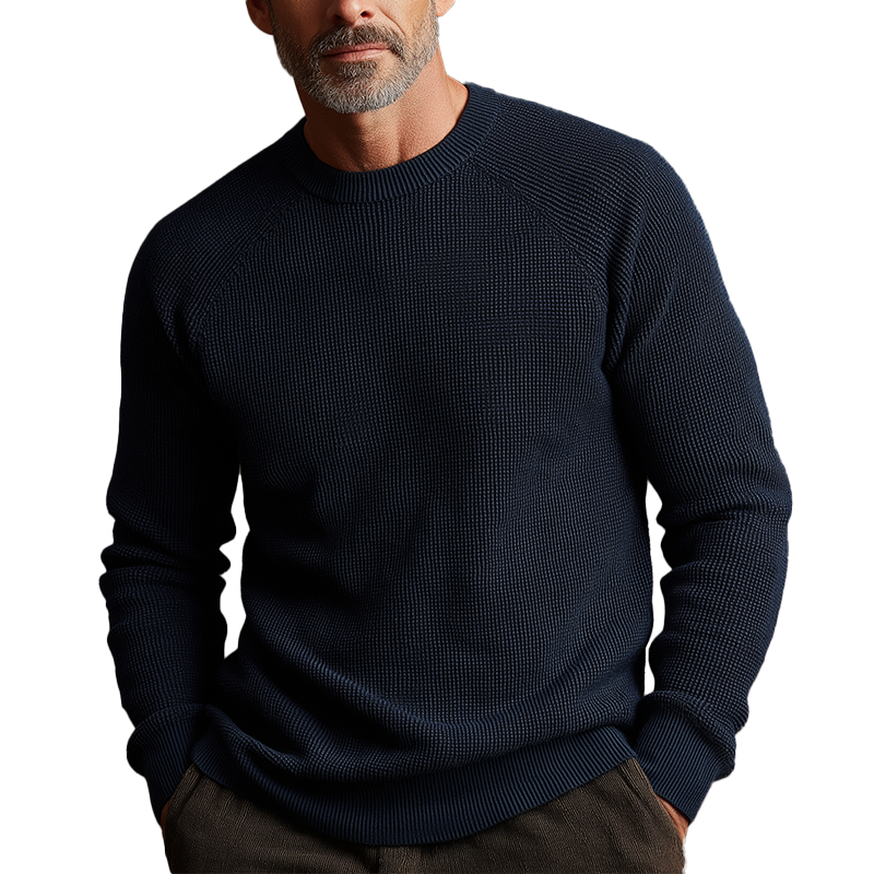 Men's Solid Waffle Texture Knitted Sweater MTA2752H1P