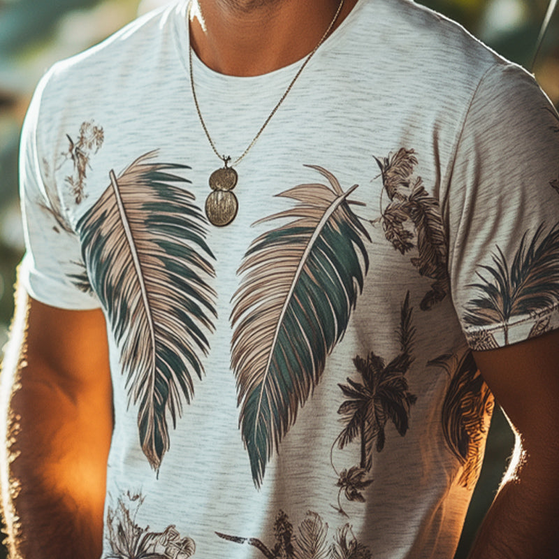 Men's Tropical Leaves Print Casual Short Sleeve T-Shirt MTA1084E3U