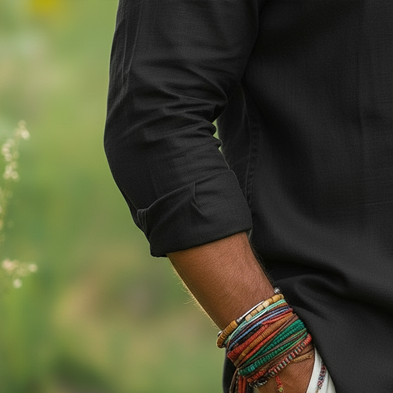 Men's Spring Fashion Embroidered Cotton And Linen Long-sleeved Shirt MTZ0740A8P