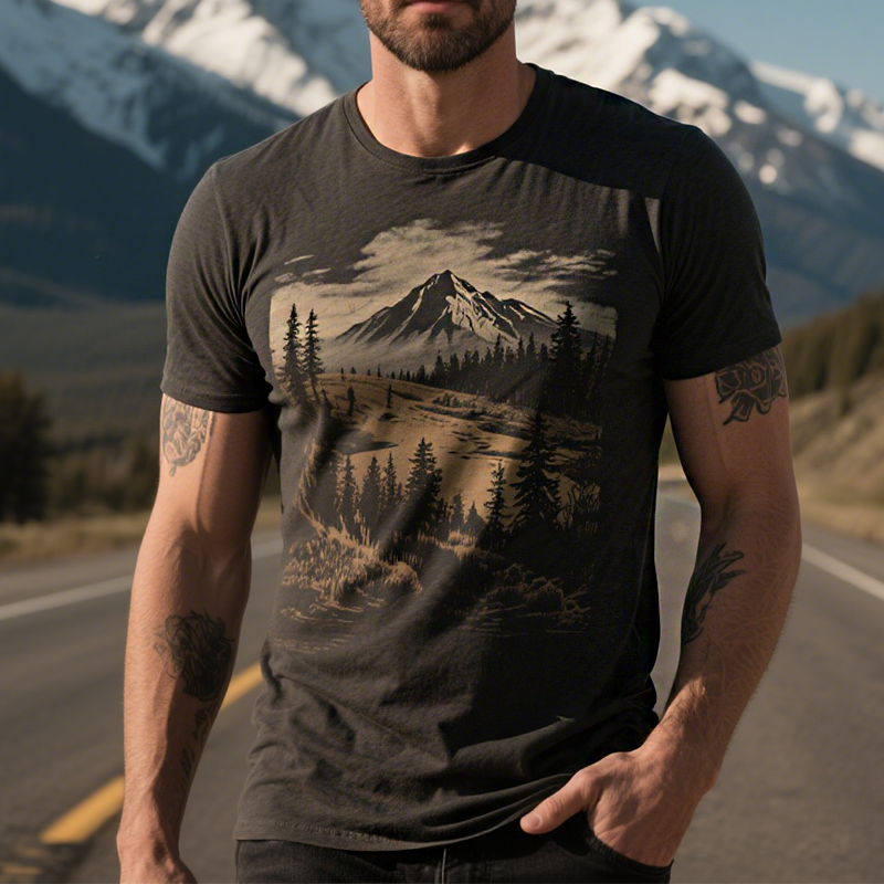 Men's Retro Casual Wilderness Style Printed Round Neck Short Sleeve T-Shirt MTA1679G5TO