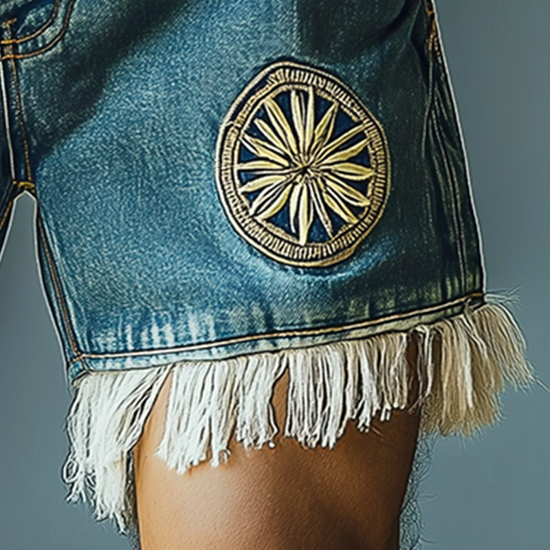 Men's Summer Fashion Embroidered Tassel Denim Shorts MTA1186F3P