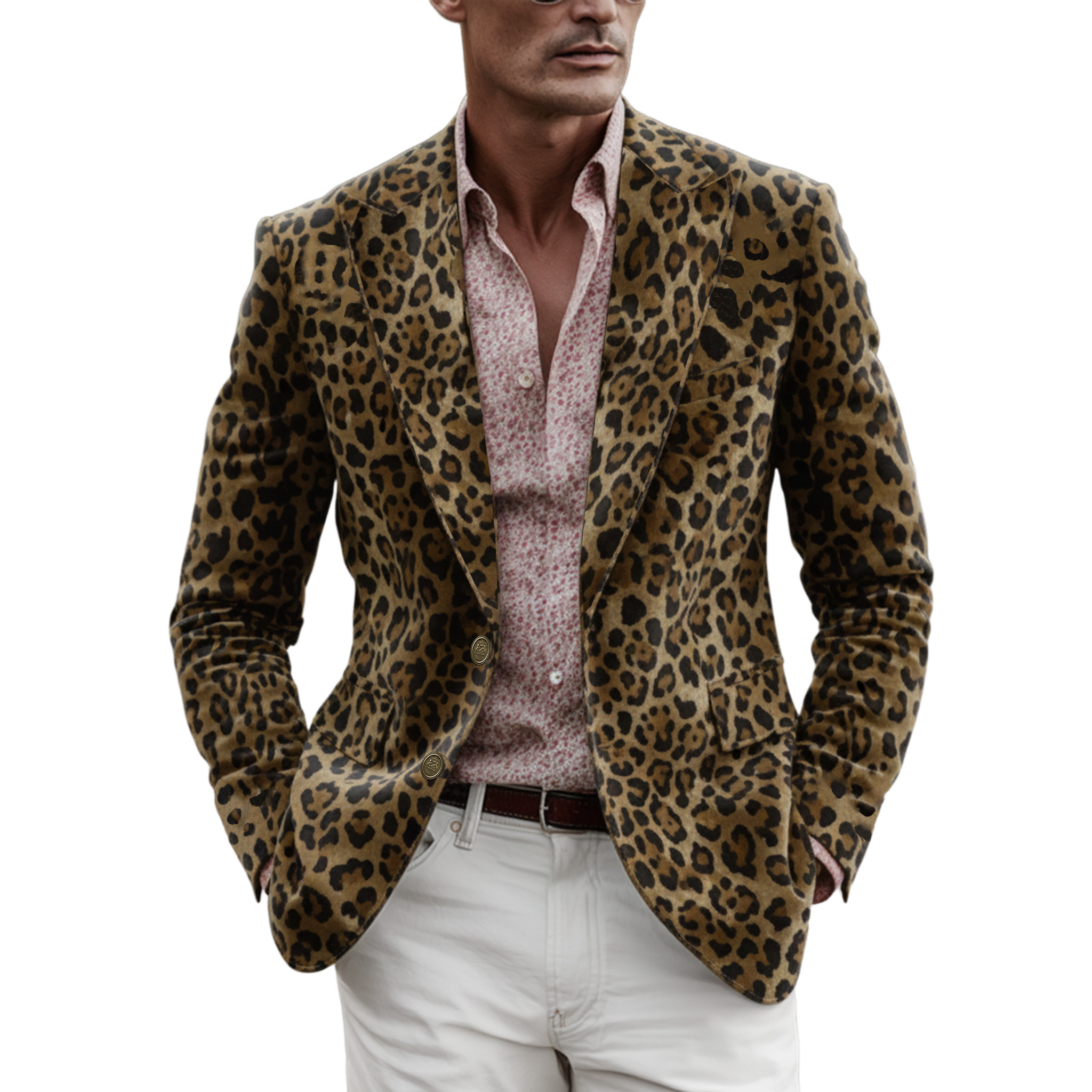 Men's Classic Western Vintage Leopard Faux Suede Single-Breasted Slim-Fit Blazer MTA1803I1K