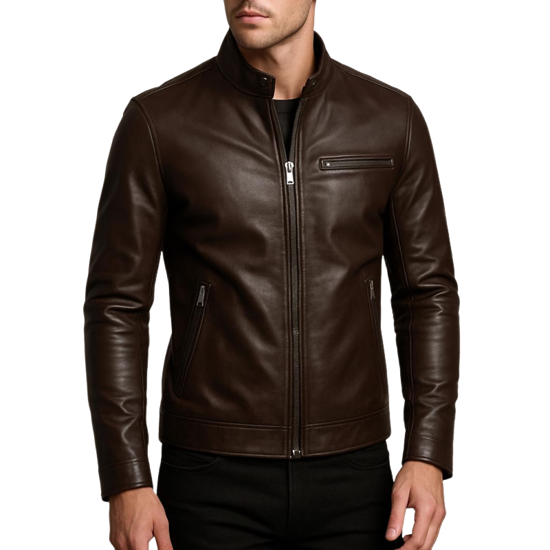 Men's Faux Leather Stand Collar Zipper Biker Jacket MTA1257I6Z