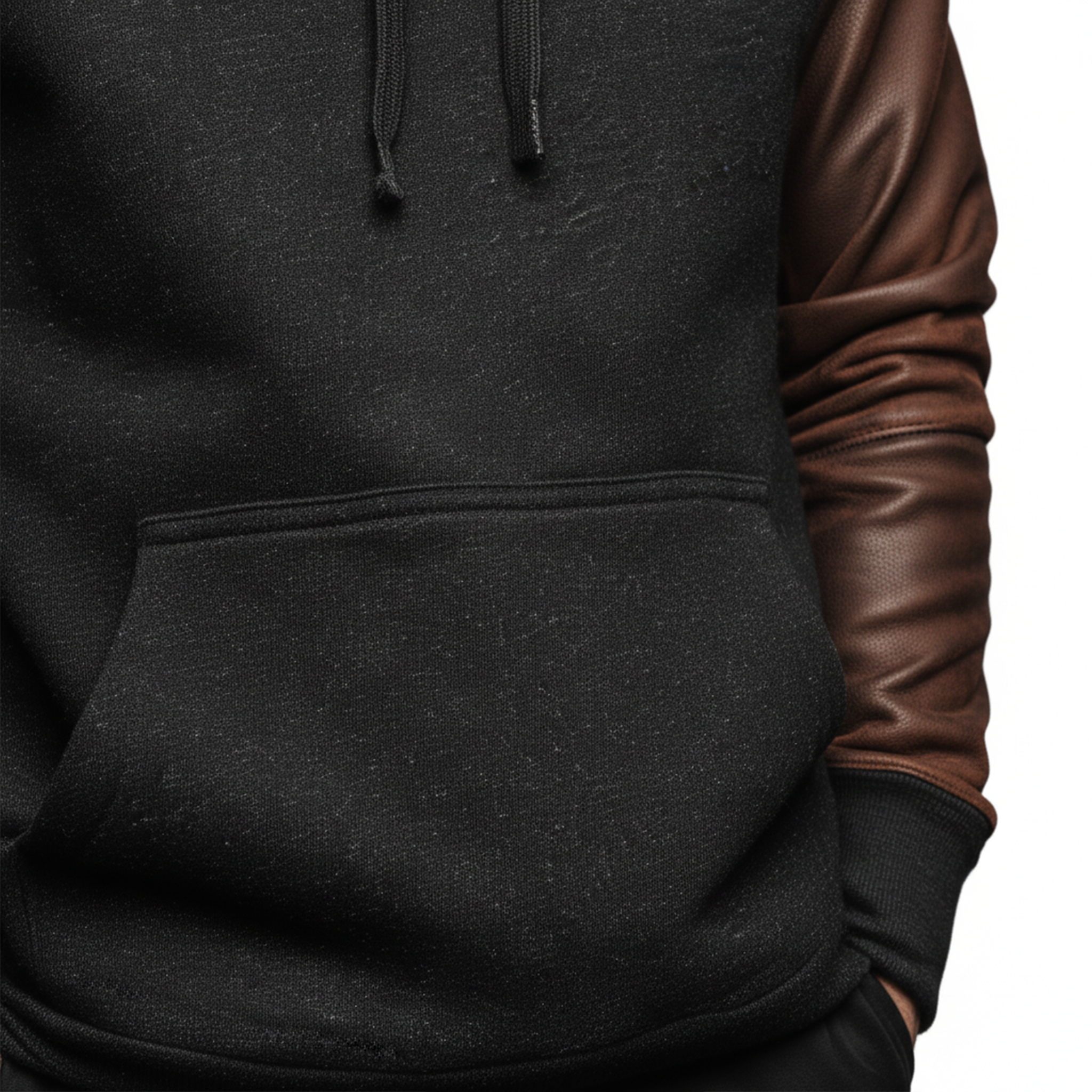 Men's Classic Casual Sleeve Stitching PU Leather Loose Cotton Blend Hoodie MTA0917J2K