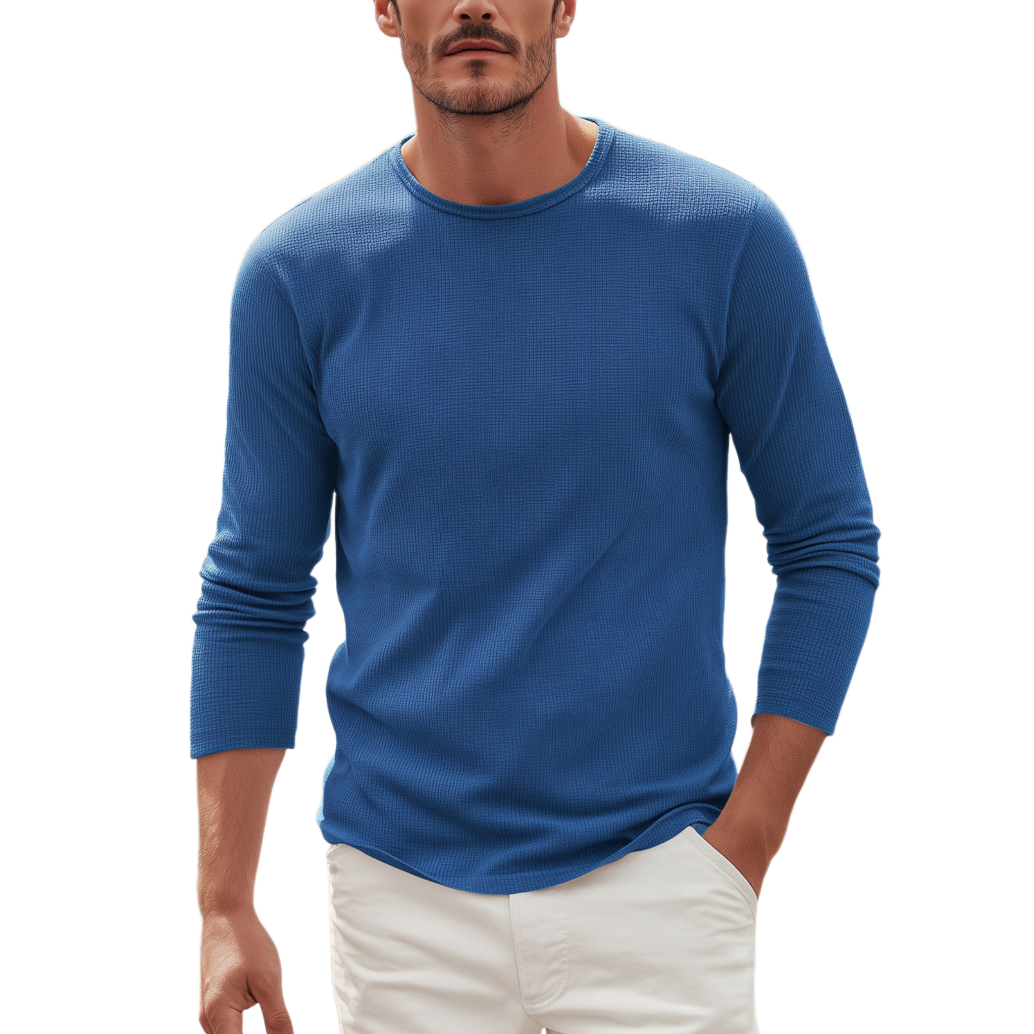 Men's Classic Casual Crew Neck Waffle Slim Fit Long Sleeve T-Shirt MTA0211H2K
