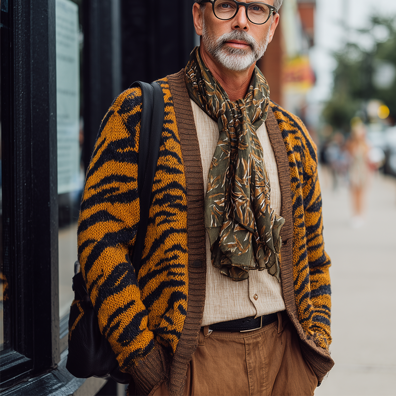 Men's Fashionable Leopard Print Knitted Cardigan MTA0794H2P