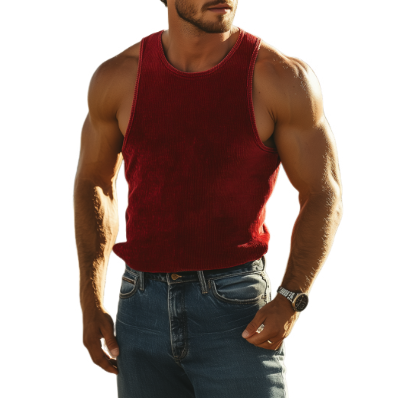 Men's Fashion Casual Western Cowboy Style Corduroy Round Neck Tank Top 69705825K