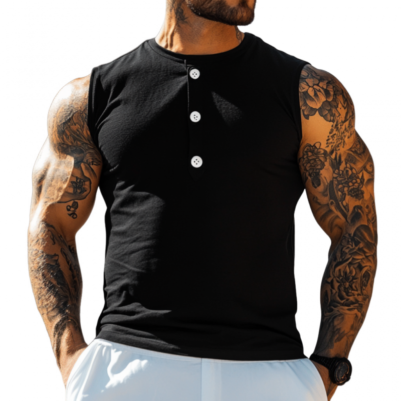 Herre-tanktopp med henleykrage og pustende bomull, slim fit, avslappet passform, MTA2620E6M