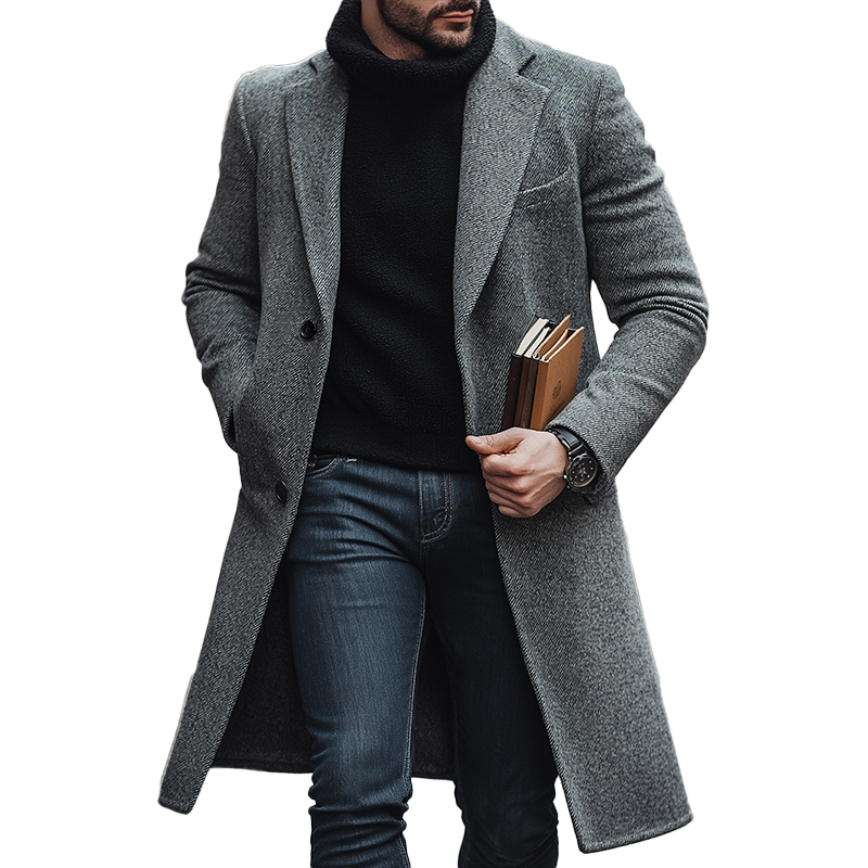 Men's Winter Retro Twill Faux Wool Button Mid-Length Coat MTA2842K1P